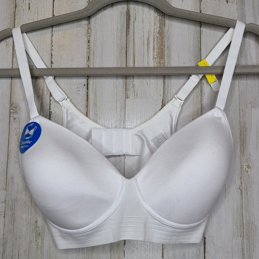 Hanes SmoothTec Comfort Wireless Bra White Stretch Size Medium